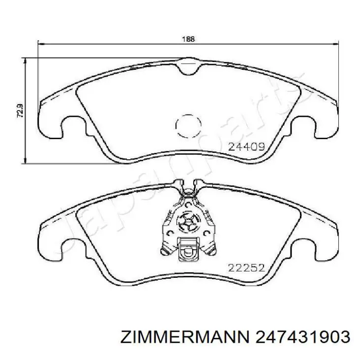 Передні тормозні колодки 247431903 Zimmermann