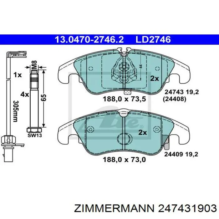 Гальмівні колодки Zimmermann 247431903 ціна, від 86.57 USD