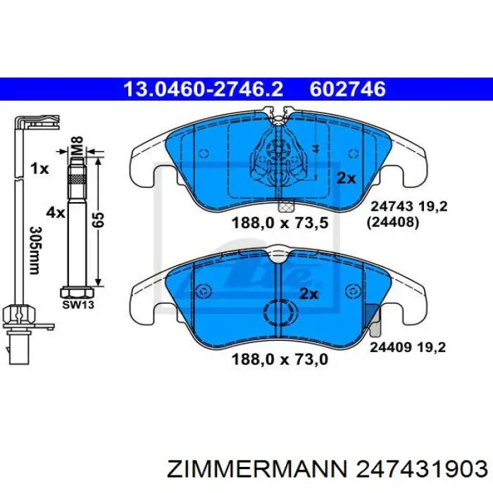 Купити 247431903 Zimmermann Колодки гальмівні передні, дискові