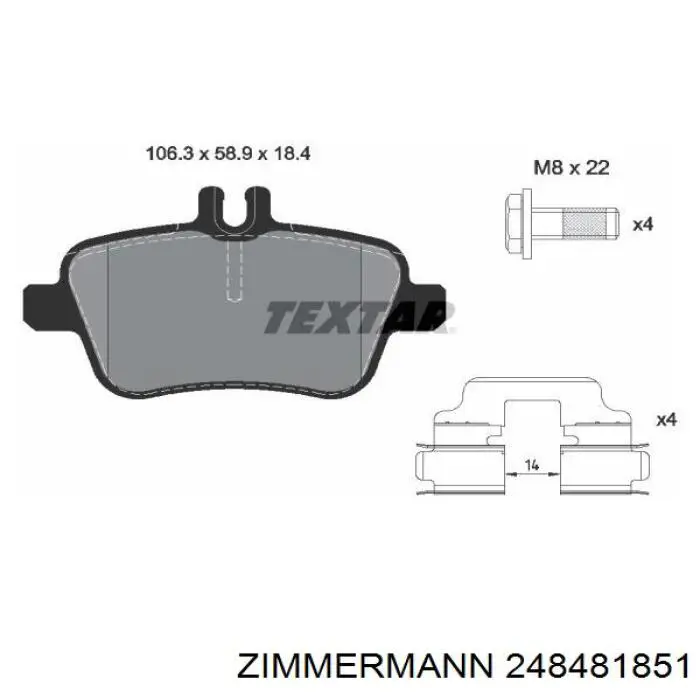 Задні гальмівні колодки 248481851 Zimmermann