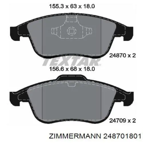 Купити 248701801 Zimmermann Колодки гальмівні передні, дискові