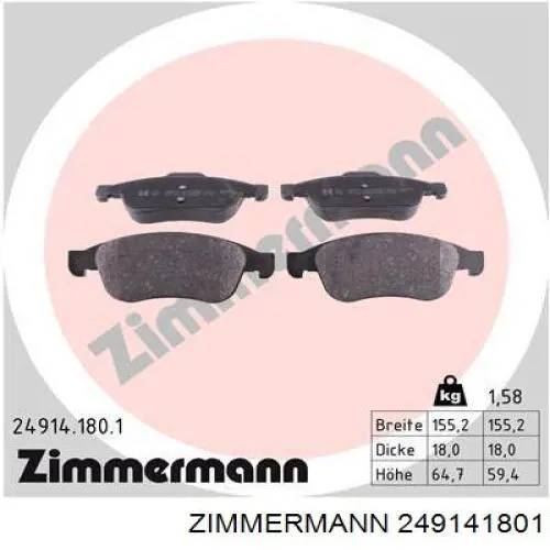 249141801 Zimmermann колодки гальмівні передні, дискові