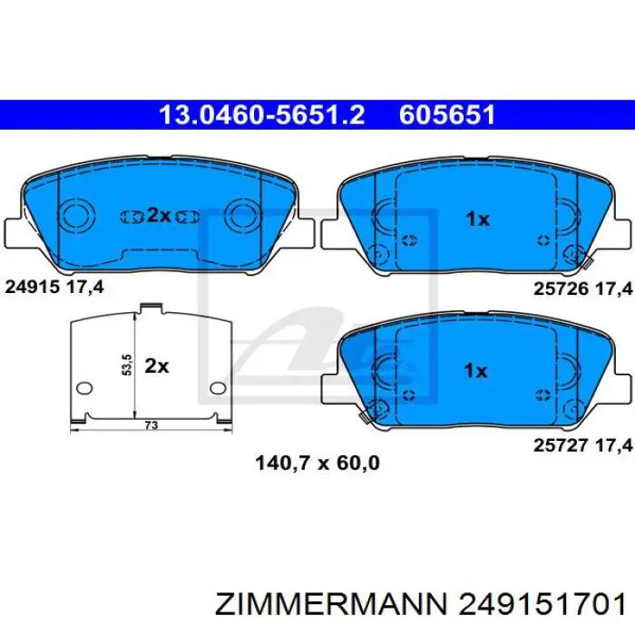 Купити 249151701 Zimmermann Колодки гальмівні передні, дискові