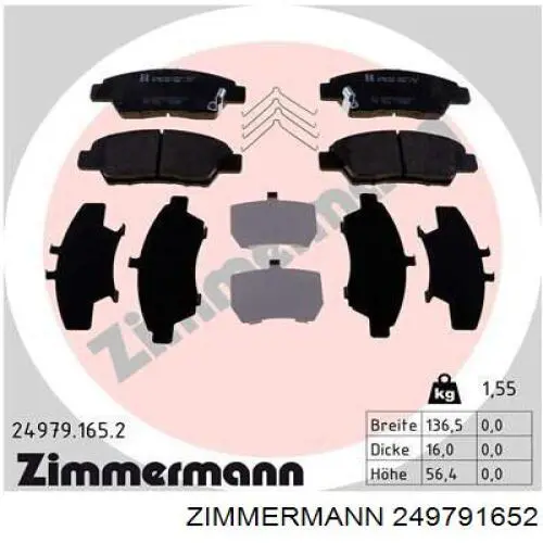 249791652 Zimmermann колодки гальмівні передні, дискові