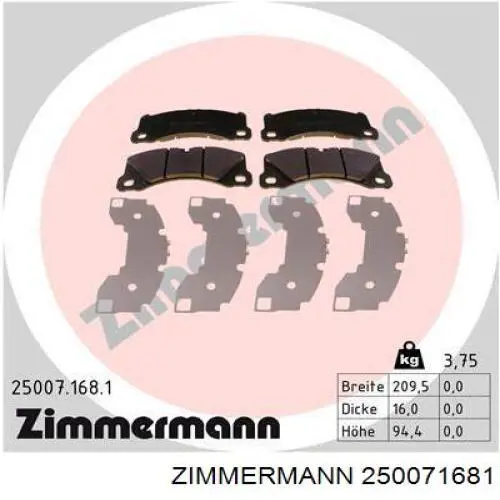 250071681 Zimmermann колодки гальмівні передні, дискові