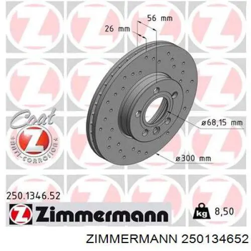 Диск гальмівний передній 250134652 Zimmermann