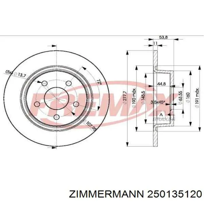 Купити 250135120 Zimmermann Диск заднього гальма