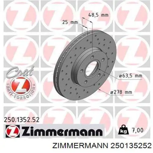 250135252 Zimmermann диск гальмівний передній