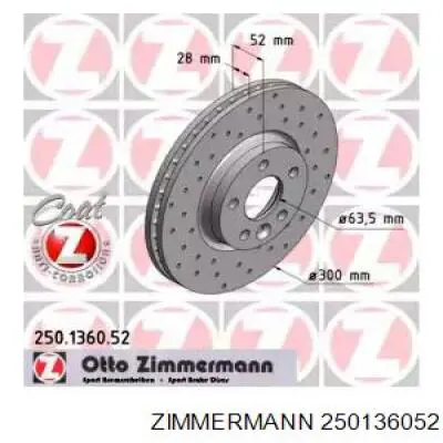 Диск переднього гальма Zimmermann 250136052 ціна, від 54.17 USD