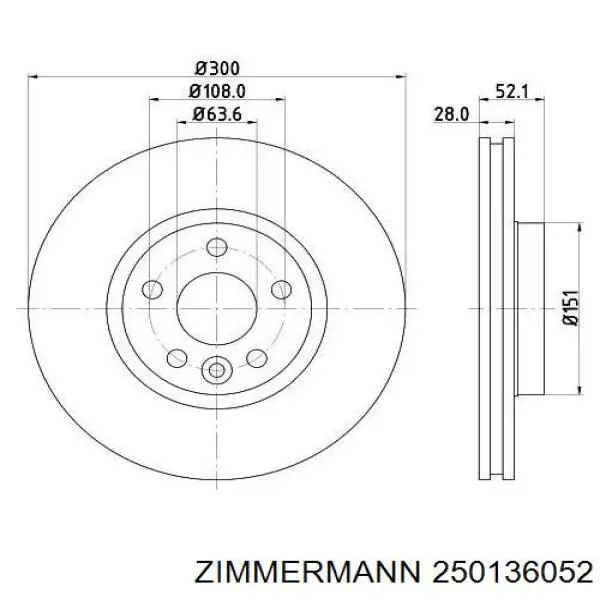 Диск переднього гальма Zimmermann 250136052 ціна, від 54.17 USD