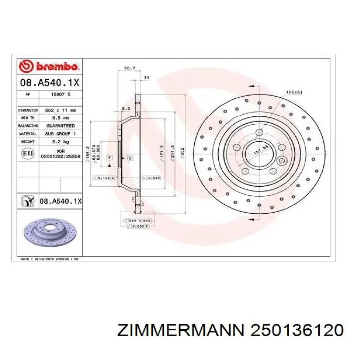 Купити 250136120 Zimmermann Диск заднього гальма