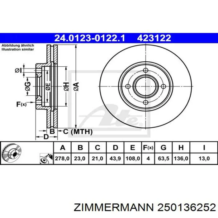 Купити 250136252 Zimmermann Ротор гальмівний