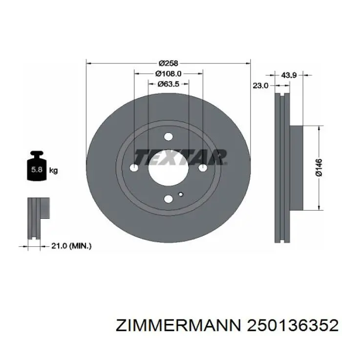 Диск переднього гальма Zimmermann 250136352 ціна, від 34.12 USD