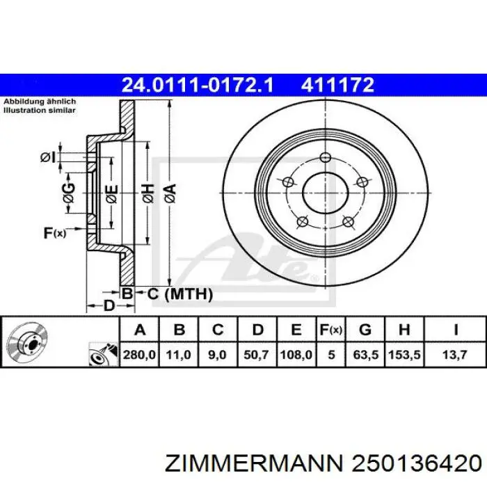 Задні дискові гальма Zimmermann 250136420 ціна, від 36.71 USD