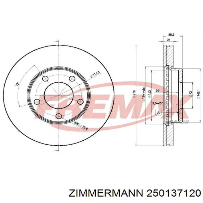 Диск переднього гальма Zimmermann 250137120 ціна, від 47.80 USD