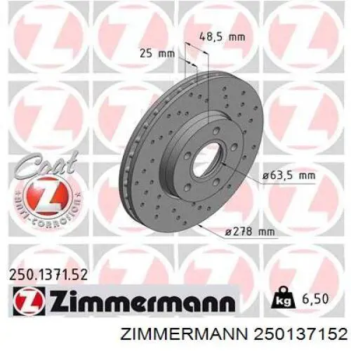 Диск гальмівний передній 250137152 Zimmermann