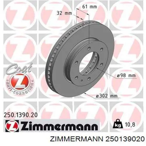 250139020 Zimmermann Гальмо дискове переднє