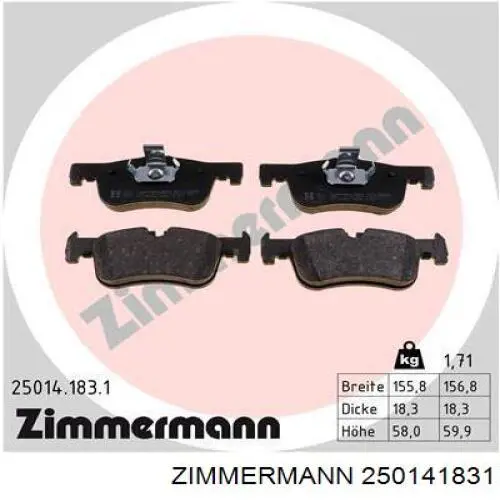 250141831 Zimmermann колодки гальмівні передні, дискові