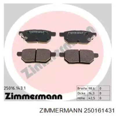 250161431 Zimmermann колодки гальмові задні, дискові