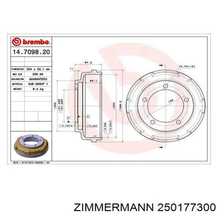 Купити 250177300 Zimmermann Барабан гальмівний задній