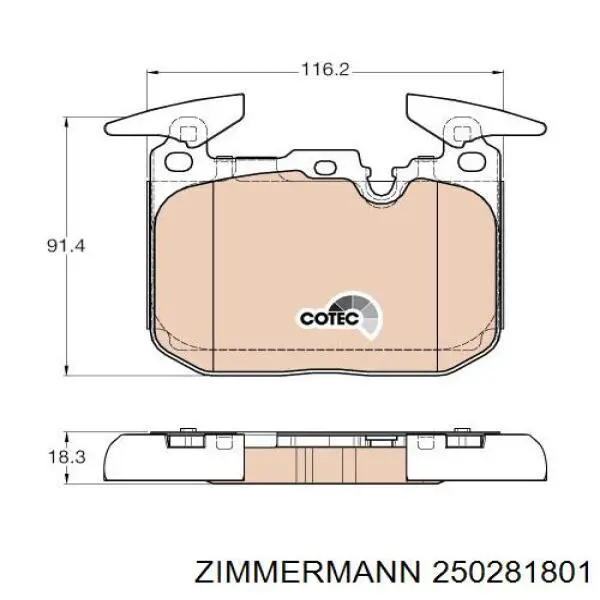 250281801 Zimmermann колодки гальмівні передні, дискові