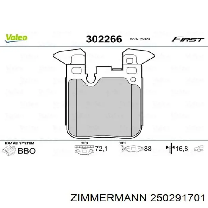 Задні гальмівні колодки 250291701 Zimmermann