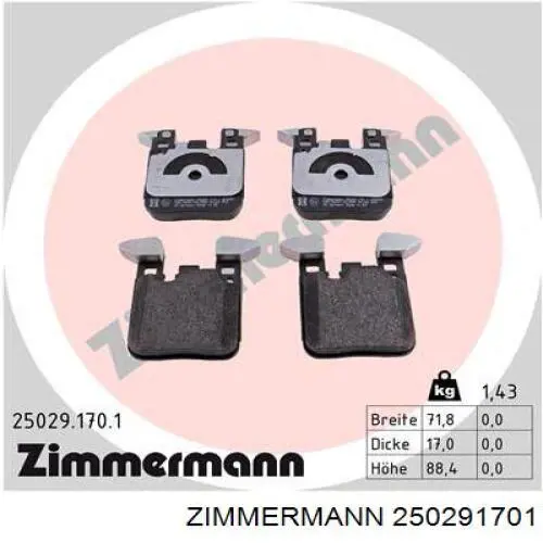 250291701 Zimmermann колодки гальмові задні, дискові