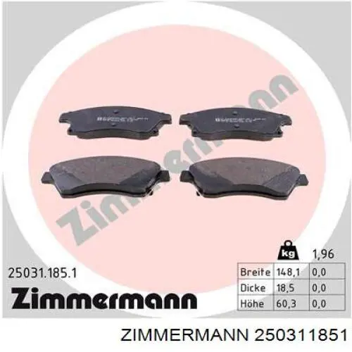 250311851 Zimmermann колодки гальмівні передні, дискові