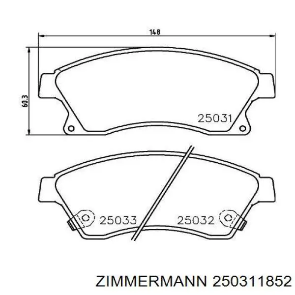 Купити 250311852 Zimmermann Колодки гальмівні передні, дискові