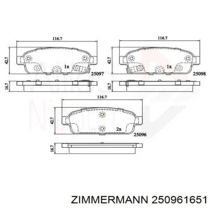 Задні гальмівні колодки 250961651 Zimmermann