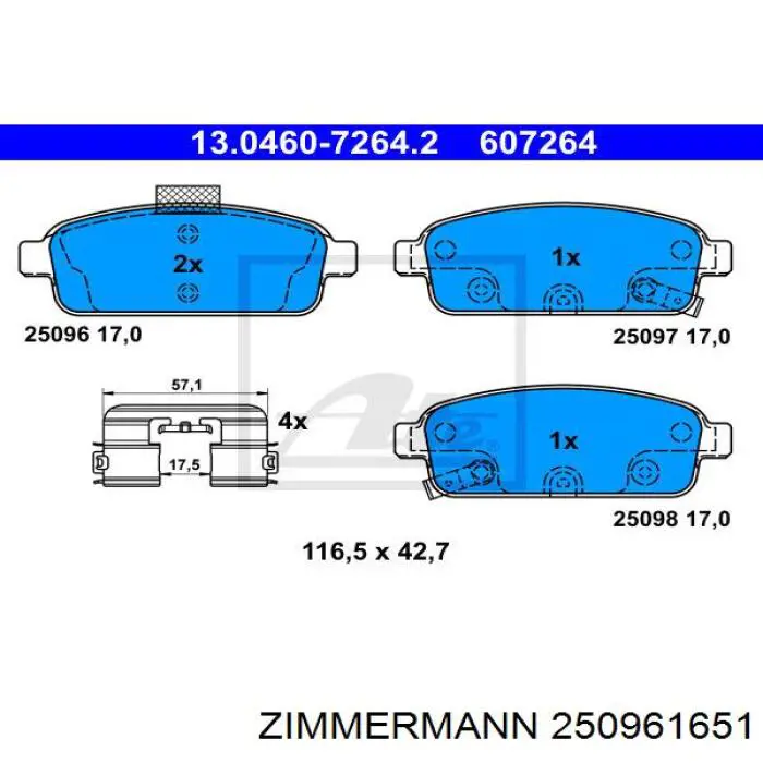 Колодки гальмові задні, дискові 250961651 Zimmermann