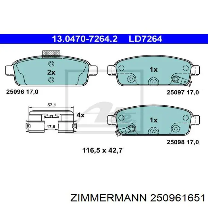 Задні гальмівні колодки Zimmermann 250961651 ціна, від 17.80 USD