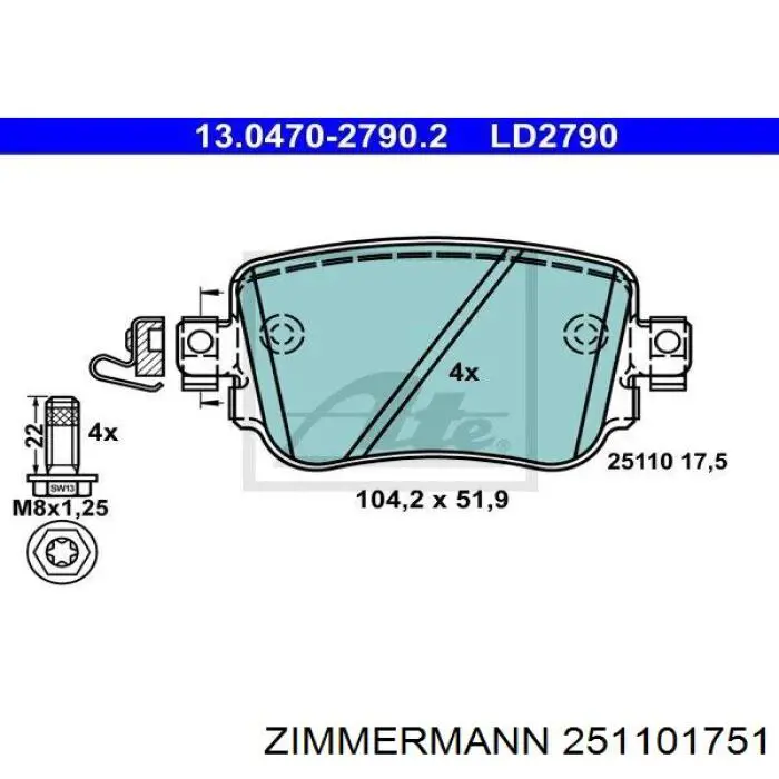 Задні гальмівні колодки 251101751 Zimmermann