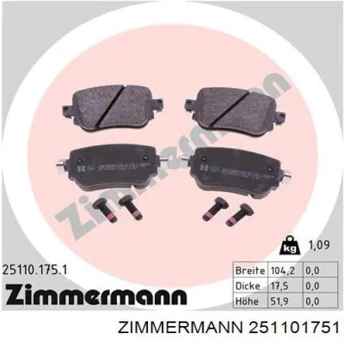 251101751 Zimmermann колодки гальмові задні, дискові