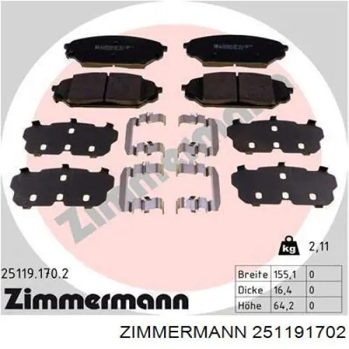Гальмівні колодки Zimmermann 251191702 ціна, від 18.60 USD