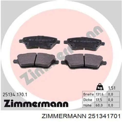 251341701 Zimmermann Передні гальмівні колодки