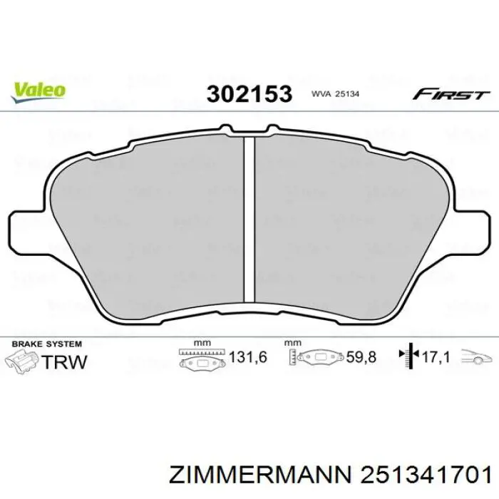 Купити 251341701 Zimmermann Колодки гальмівні передні, дискові