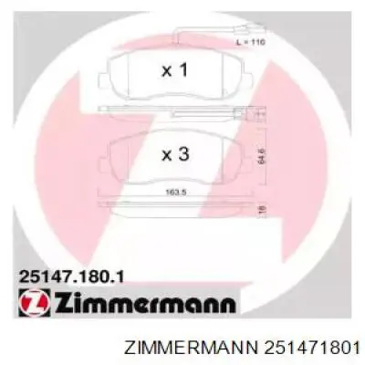 251471801 Zimmermann колодки гальмівні передні, дискові