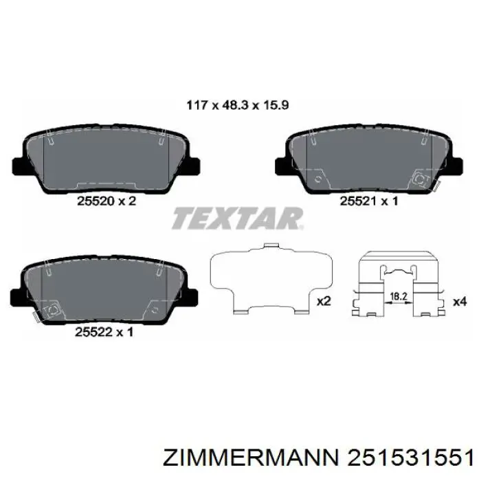 Задні гальмівні колодки Zimmermann 251531551 ціна, від 15.87 USD