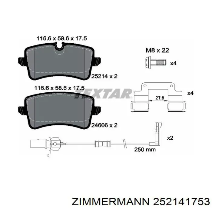 Задні гальмівні колодки 252141753 Zimmermann