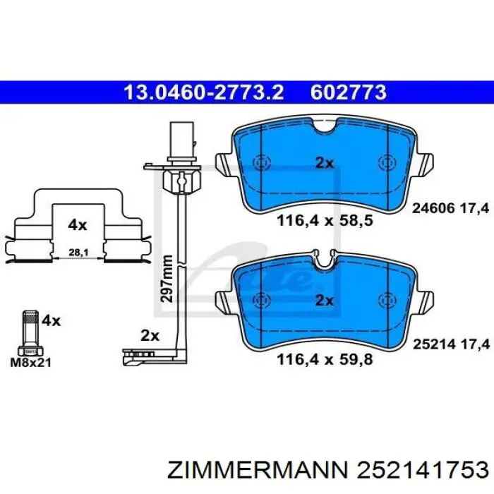 Задні гальмівні колодки Zimmermann 252141753 ціна, від 55.93 USD