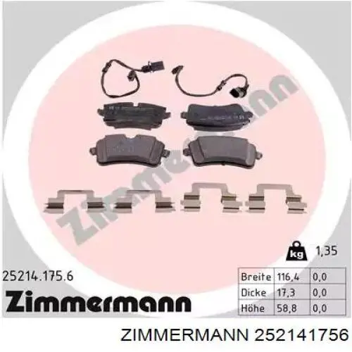 Задні гальмівні колодки Zimmermann 252141756 ціна, від 46.29 USD