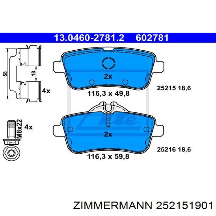 Колодки гальмові задні, дискові 252151901 Zimmermann