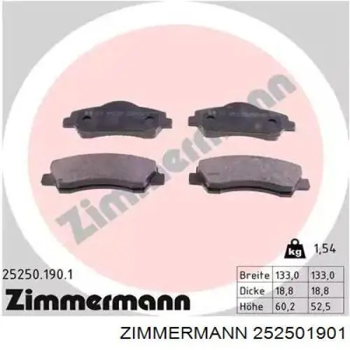 Купити 252501901 Zimmermann Колодки гальмівні передні, дискові