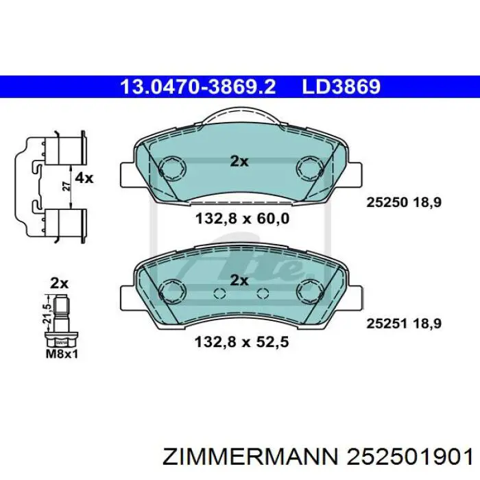 Гальмівні колодки Zimmermann 252501901 ціна, від 31.41 USD