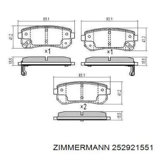 Задні гальмівні колодки 252921551 Zimmermann