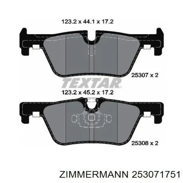 Задні гальмівні колодки 253071751 Zimmermann