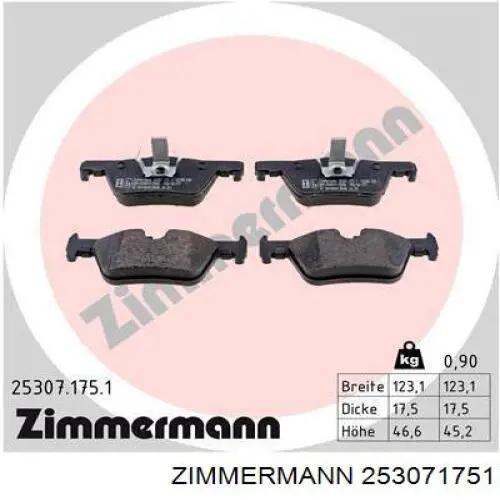 253071751 Zimmermann колодки гальмові задні, дискові