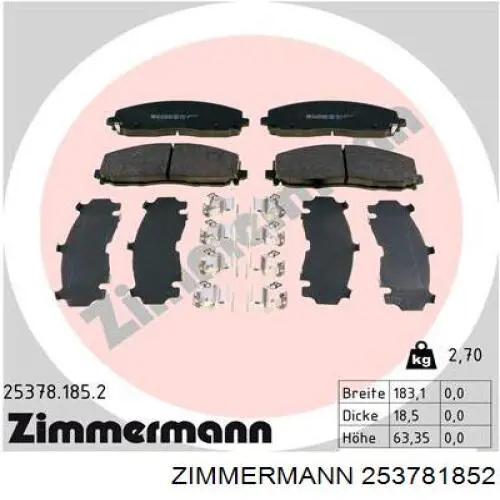 Колодки гальмівні передні, дискові 253781852 Zimmermann