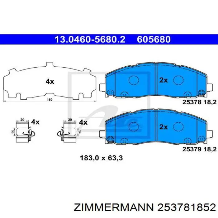Гальмівні колодки Zimmermann 253781852 ціна, від 46.85 USD